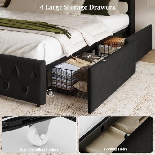 Uteeran King Size Bed Frame and Headboard & 4 Storage Drawers - Thumbnail 4