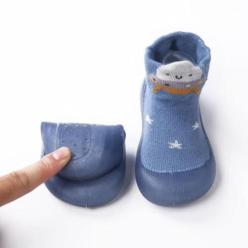 HOVELL 2 Pairs Baby Sock Shoes for Baby Boys Toddler Non Slip Walking Shoes Soft Rubber Sole Infant Floor Slip on Slipper Sneakers (Blue Cartoon,2-3Y) - Thumbnail 2