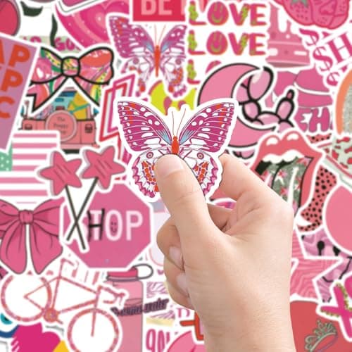 100 Pcs Preppy Stickers Vinyl Pink Aesthetic Waterproof Sticker Decor Party Supplies Suitable for Laptop Mobile Phone Computer Skateboard Water Bottle Suitcase Car - Thumbnail 5