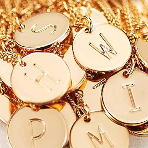 Valloey Rover Initial Necklaces for Women 14K Gold Plated Dainty Layered Necklce Round Coin Disc Pendant Engraved Letter P Necklace Personalized Jewelry Gift for Women - Thumbnail 6