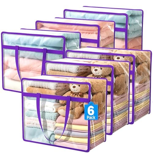 Budding Joy 6 Pack Clear Zippered Storage Bags for Clothes,40L Closet Organizers and Storage Containers Vinyl Moving Bag for Bedding, Linen, Blankets, Comforters, Clothing & Toys - Image 1