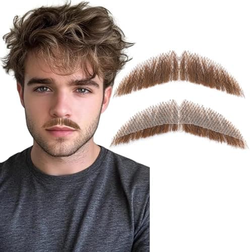 Fake Mustache and Fake Beard 100% Human Hair Realistic Goatee False Beards Costume Facial Hair for Men, Ideal for Cosplay & Halloween Party - Image 1