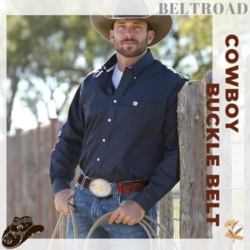 Western Leather Buckle Belt for Men Women Cowboy Cowgirl Leather Belts for Jeans Western Belts Men Country Western Party Christmas Gifts - Thumbnail 2