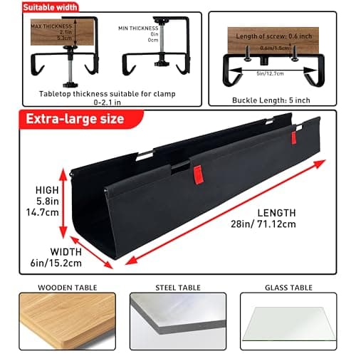 AHOMO [Upgraded] Under Desk Cable Management, 28" Cord Organizer,with Silicone Pads (No Scratch!),16 Cable Ties, Washable PE Honeycomb Base,Fits Any Desk 0-2.1",No Stinky Cardboard! Black 28"L x 6.0"W - Thumbnail 4