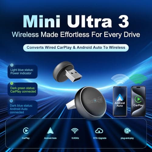 Carlinkit Wireless CarPlay & Android Auto Adapter - Mini Ultra 3 Convert OEM Wired to Wireless Dongle for iPhone & Android 11+, USB-A/Type-C Plug & Play, Fast Connection, Online Upgrade - Thumbnail 2