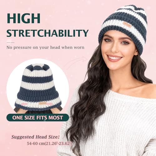 Benehair Beanie Wig for Women with Hair Attached 18'' Long Wavy Synthetic Hair Extensions Knitted Hat Keep Warm in Winter Christmas Gifts Medium Brown&Bleach Blonde - Thumbnail 4