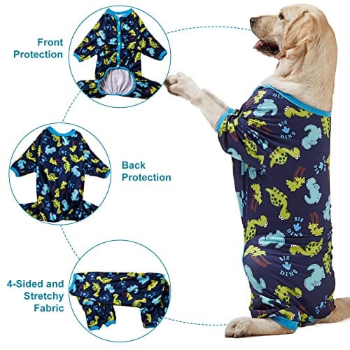 LovinPet Dog Clothing for Large Dogs: Dinosaur in The Jungle Print, Lightweight Stretchy Knit Pullover Puppy Pajamas, Big Dog Onesie. Large Breed Dog Jammies, Pet PJ's/XXL - Thumbnail 4