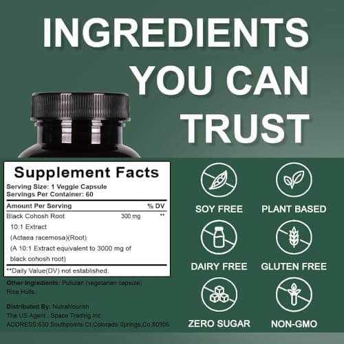 NutraNourish Black Cohosh Capsules,3000mg Strength,Black Cohosh Supplements for Women Menopause Hot Flashes,Non-GMO,60 Vegetarian Capsules - Thumbnail 3