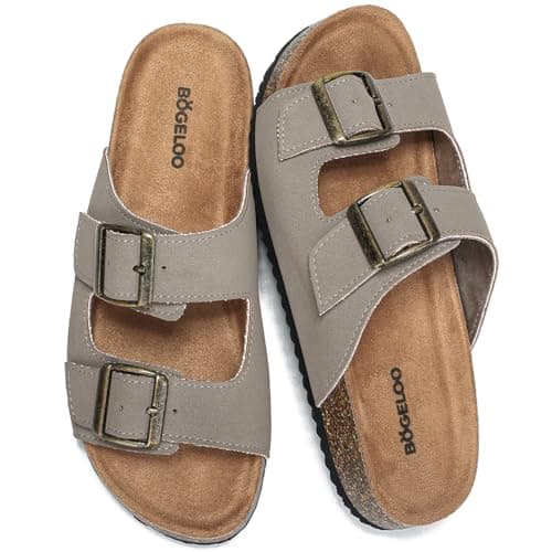 BOGELOO Kids Sandals for Girls & Boys Footbed Non-Slip Cork Boys & Girls Slide Toddler Slippers with Adjustable Straps for Indoor & Outdoor(Taupe,5 Big Kid) - Image 1