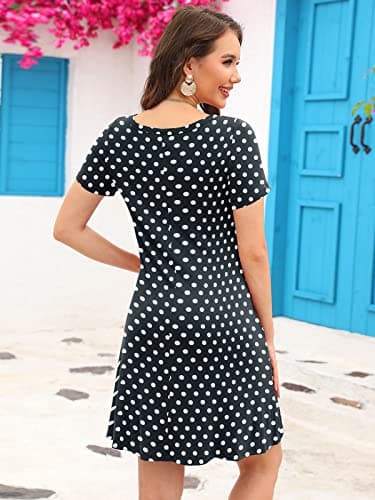 KORSIS Summer Dresses for Women Polka Dot Black 3X-Large Casual T Shirt Dress Short Sleeve Swing Flowy Ladies Beach Vacation Sundress with Pockets - Thumbnail 4
