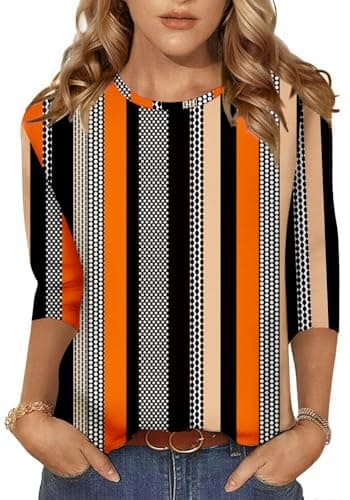 NORACORA Women's 3/4 Length Sleeve Crew Neck T-Shirt - Printed Casual Basic Tops - Image 1