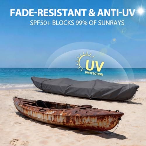 Waterproof Kayak Cover, 12 FT-13 FT Canoe Covers Kayak Accessories, Boat Outdoor Oxford Storage Marine Cockpit Dust Cover UV Protection Ultra Strong Sunblock Shield for Fishing Boat Kayak Canoe - Thumbnail 2