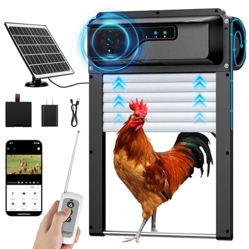 Automatic Chicken Coop Door with HD Camera, Talkback Function, 5000mAh Battery, WiFi Enabled, APP-Based Monitoring, Remote Control and Timer, Solar Powered Auto Chicken Door with Anti-Trap Sensor - Image 1