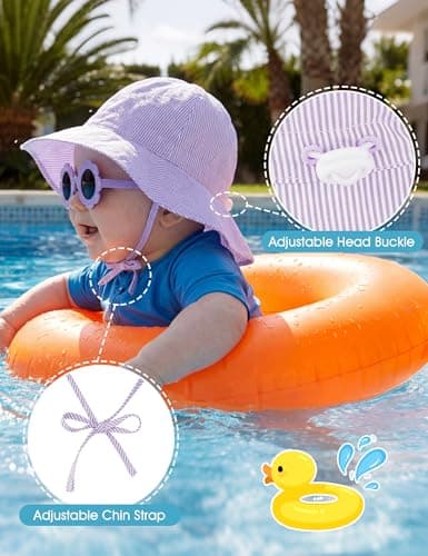 Durio Baby Sun Hat and Sunglasses - UPF50+ Sun Protection Hat for Boy Girl, Wide Brim Summer Beach Hats for Newborn Toddler Purple 3-6 Months - Thumbnail 4