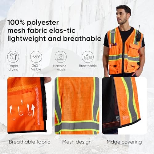 SRsafety High Visibility Vest, Security Vest with 9 Pockets,Mesh Safety Vest for Construction Workers Sanitation Workers - Thumbnail 5