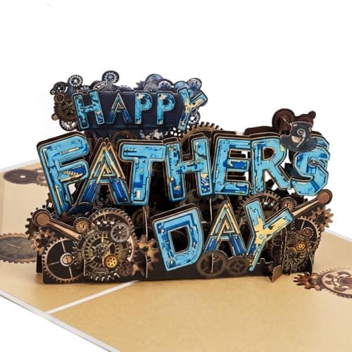 Haveself Happy Father's Day Card - Unique 3D Pop Up Greeting Card Gift for Dad, Husband, Grandpa from Son Daughter Wife Steampunk Mechanical Gears Design, Includes Envelope and Blank Note Tag - Image 1