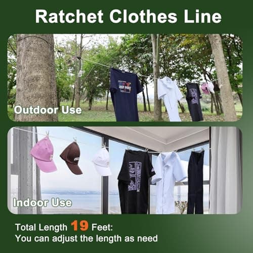 Vigorport Retractable Travel Clothesline, Portable Clothes Line Heavy Duty Rope Pully System with Carabiner for Outdoor Camping, Cruise Ships, Indoor Backyard, Balcony (19Ft, 2 Pack) - Thumbnail 4