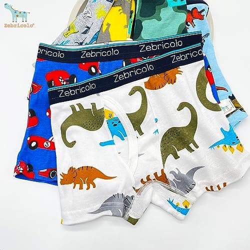 zebricolo Dino Theme Boys Boxer Briefs - Soft Cotton Boys Underwear Size 7-10T, Elastic Waistband, 6-Pack Random - Thumbnail 6