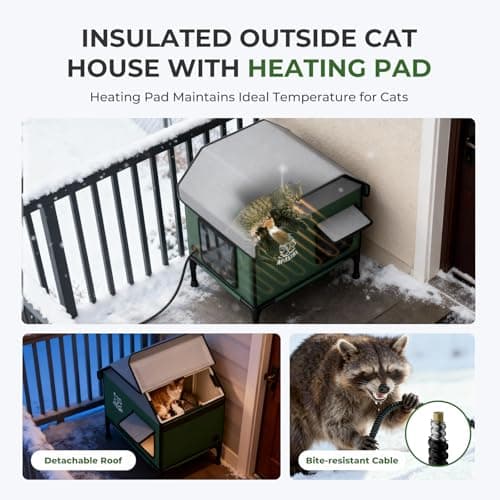 Apasiri Heated Outdoor Cat House for Winter: Insulated with Heating Pad, Indestructible Weatherproof Winter Shelter, Elevated Support to Keep Interior Dry for Stray Cats, Small - Thumbnail 6