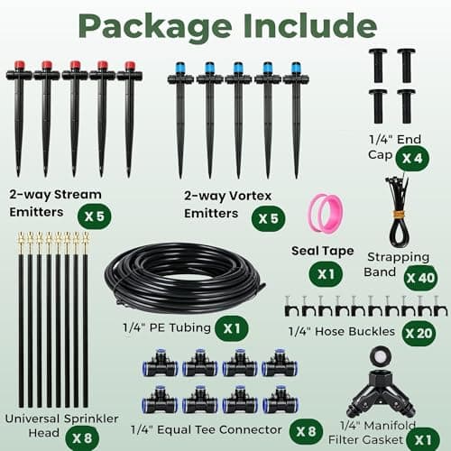 120FT Drip Irrigation System for Garden: Quick Connect PE Tubing Automatic Water Sprinkler Kit Adjustable Misting Part 1/4" Watering Hose for Outdoor Raised Bed Plants Flower Yard Greenhouse - Thumbnail 2