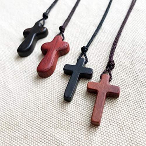 Rehoboth Mahogany Wooden Cross Pendant Necklaces for Women Men Handcrafted Gift Wood Hang from Rearview Mirror Pendant Decoration - Thumbnail 5