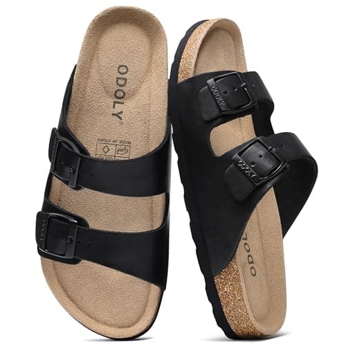 ODOLY Men's Cork Footbed Slide Sandal, Arch Support Summer Outdoor Sandals with Adjustable Buckle for Men, Black EU44 / US10-10.5 - Image 1