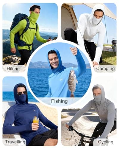 isnowood Men's UPF 50+ Fishing Sun Hoodie, UV Protection Long Sleeve Hooded Shirt with Mask for Hiking outdoor - Thumbnail 6
