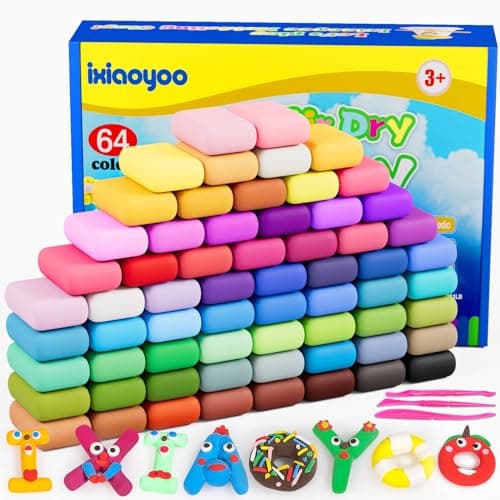 Ixiaoyoo Air Dry Clay, 64 Colors Modeling Clay for Kids, Creative DIY School Arts & Crafts Kit, Soft & Non-Sticky, Birthday & Christmas Toys Gifts for Age 3 4 5 6 7 8+ Years Old Boys Girls Kids - Image 1