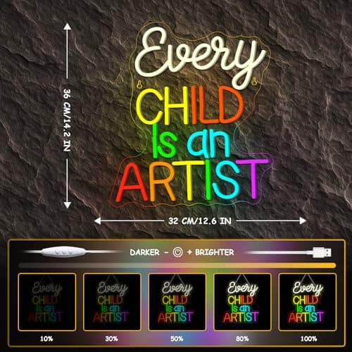 Classroom Lights Sign Every Child is an Artist Neon Sign Dimmable LED Lights Up Library Reading Neon Signs for Wall Decor in Art Classroom Reading Corner LED Books Decor Gifts for Teachers - Thumbnail 4