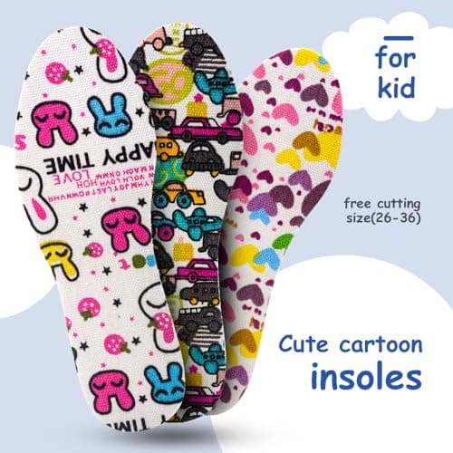 XINIFOOT 4 Pairs Kids Shoe Insoles – Breathable Memory Foam Inserts, Cartoon Pattern, Cut to Fit EU 26-36, Blister & Odor Prevention for Boys, Girls & Toddlers - Thumbnail 2