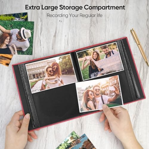 MSTONAL Photo Album 4x6 200 Pockets for Wedding Gifts, Linen Hardcover Memory Book with Front Window for Family Anniversary School Baby Travel Pictures Holds 200 Horizontal Photos, Red - Thumbnail 5