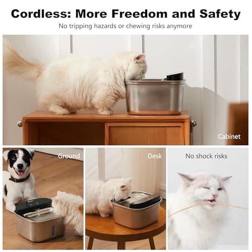HOLAPAW Wireless Cat Water Fountain Stainless Steel, 128oz/3.78L Cordless Automatic Water Dispenser for Cats and Dogs, Battery Operated Drinking Fountain for Pets with Motion Sensor, Ultra Quiet Pump - Thumbnail 3