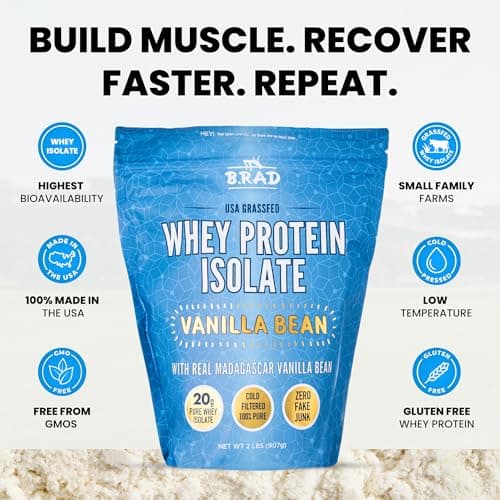 B.rad Grass Fed Whey Protein Isolate | Ultra-Pure, All-Natural, Clean Ingredients | 2 Pounds | 100% USA Sourced | Vanilla Bean - Thumbnail 4