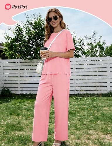 PATPAT Lounge Sets for Women Short Sleeve Pajama Set Soft Comfy Elastic Pjs 2 Piece Loungewear Outfits with Pockets Coral, XXL - Thumbnail 3