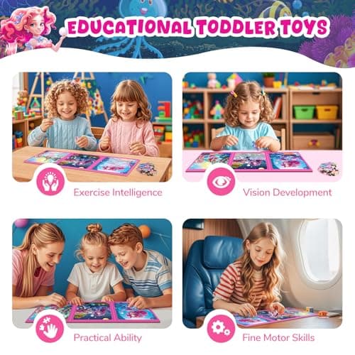 Magnetic Jigsaw Puzzles for Toddlers Kids 3-8 Girls,(3 36-Pieces) Travel Puzzles Toys for Kids Ages 4-6,Take-Along Car Airplane Road Trip Activities Game for 3 4 5 6 7 8 Year Old Birthday Gift,Mermaid - Thumbnail 3