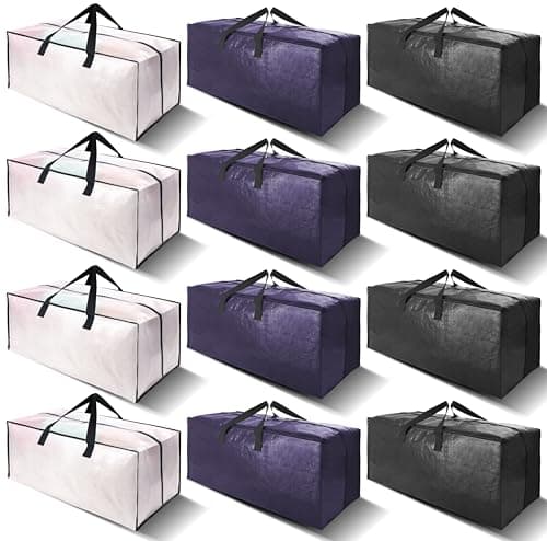 VELVETSURE 12 Pack Heavy Duty Large Moving Bags W/Backpack Straps - Strong Handles & Zippers, Storage Totes, Fold Flat, Alternative to Moving Box and Storage Bin, Semi-Transparent+Blue+Black - Image 1