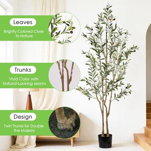 Lynadri 6ft Olive Trees Artificial Indoor 2in1, Fake Large Tall Olive Plant for Living Room Office Corner, Faux Big Decor Tree Plants Realistic Decorative with Pot - Thumbnail 4