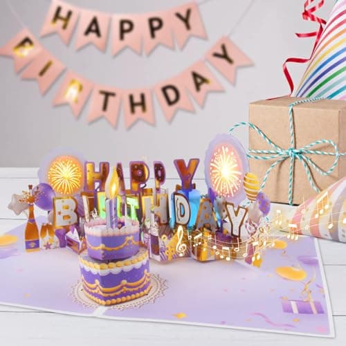 XTF2015 Firework Birthday Cards，Music & LED Lights 3D Pop Up Greeting Card - Thumbnail 5
