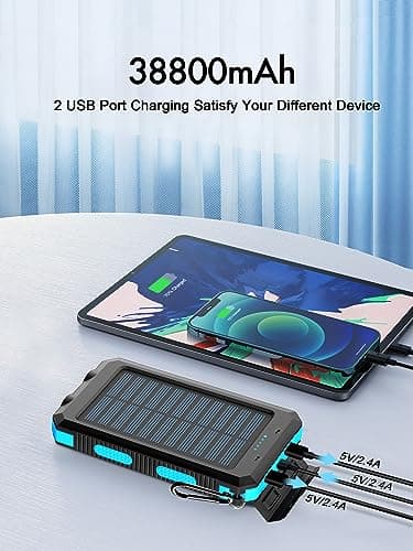 Solar Charger, 38800mAh Solar Power Bank, Waterproof External Backup Battery Power Pack with USB C Input/Output/LED Flashlights Compatible with iPhone, Samsung, iPad, Suitable for Outdoor, Camping - Thumbnail 2