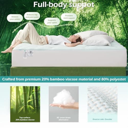 Hansleep Twin Mattress Pad Topper Memory Foam, Twin Foam Mattress Topper Viscose Derived from Bamboo, Twin Size Bed Mattress Pad Cover for Back Pain Relief, 39" x 75", Navy Blue - Thumbnail 3