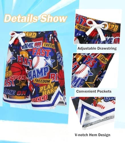 Cozople Boys Baseball Shorts Steet Basketball Shorts Size 10 Moisture Wicking Running Shorts Casual School Sports Meet - Thumbnail 5