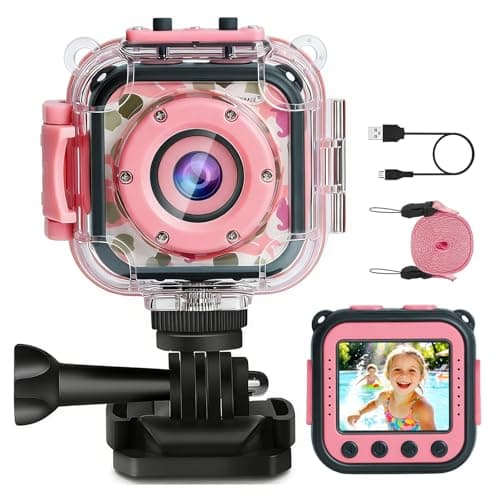 PROGRACE Kids Underwater Camera & Pool Toy - IP68 Waterproof Action Camera for Girls Ages 3-12 with 1080P Video, 32GB Card, Bike Mount, Birthday Gift for Swimming, Diving, Riding, Snorkeling - Image 1