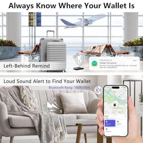 Auskang Smart Wallet For Men, Mens Gift, Works with Apple Find My, Minimalist Leather Wallet For Men, RFID Blocking, Credit Card Holder, Wallet with Smart Tracker, Wireless Charging (Small Grid) - Thumbnail 4