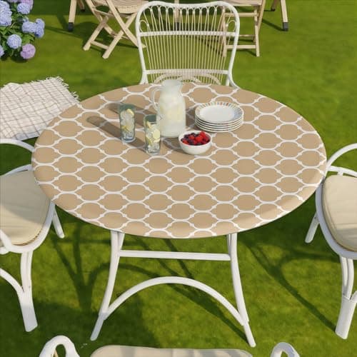 opstellen Fitted Round Tablecloth Weather Proof Table Cloth Heavy Duty Polyester Indoor Outdoor Circle Cover for 36-44" Tables Outside Parties Gear Gifts Spring Summer Fall Picnic Garden Necessities - Thumbnail 6