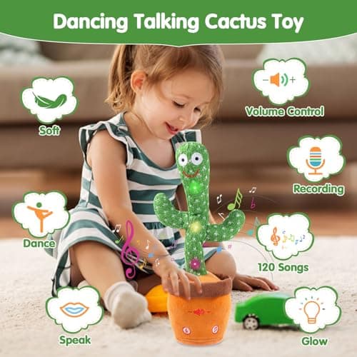 MIAODAM Dancing Talking Cactus Toy for Baby Toddler, Colorful Glowing Repeating What You Say, Singing Talking Mimicking Toy for Baby Dancing Cactus,Toys Gift for Kids Baby 1 Year Old - Thumbnail 2