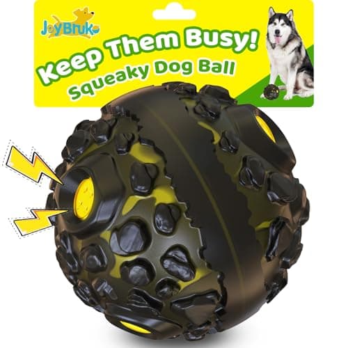 JoyBruko Dog Ball for Aggressive Chewers - Interactive Dog Toy Giggle Balls Fun Squeaky Sound to Keep Them Busy, Durable for Small Medium Large Breeds, Rubber Chew Toys, As Seen on TV, Black & Yellow - Image 1