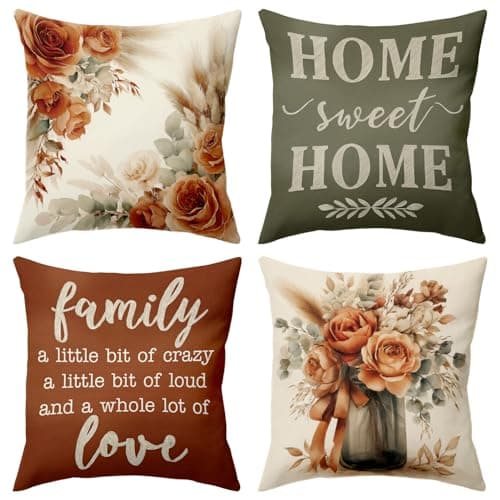 BBOLDIN Classic Home Sweet Throw Pillow Covers 18x18 Couch Cushion Covers, Rustic Country Flower Decorations for Bedroom Home, Pastel Farmhouse Floral Pillow Cases Decor Set of 4 - Image 1