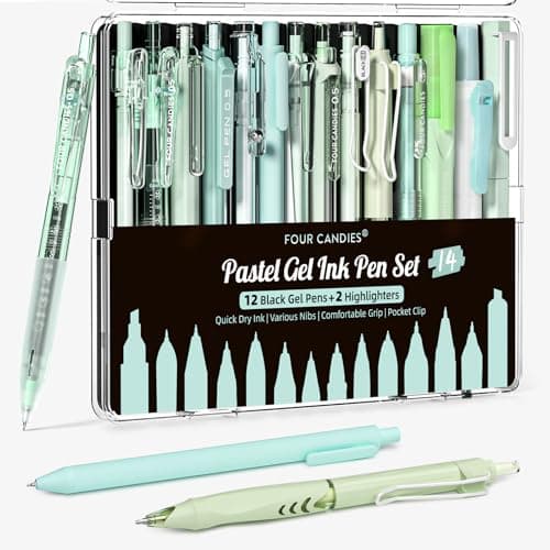 Four Candies Writing Ink Pens with Black & Green Ink and 2Pack Highlighter, Retractable 0.5mm Smooth Fine Point Pens,Green Pens for School, Office Girly Stationery Aesthetic Desk Accessories Set of 14 - Image 1