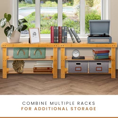 Leaf & Grain Bamboo Shoe Rack - Shoe Storage Bench for Front Door Entrance - Entryway Bench with Shoe Shelf, Shoe Storage Organizer, Wooden Shoe Rack, Durable Shoe Bench for Home (Natural) - Thumbnail 6