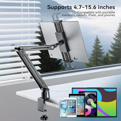 Feising Mount Soporte para Tablet/Portable Monitor/Ereader - Strong Bearing Weight over 5.5lbs with Built-in Adjusting Wrench with 360°Rotate Base Fits for ipad 4.7-15.6" Tablet Stand Holder - Thumbnail 2